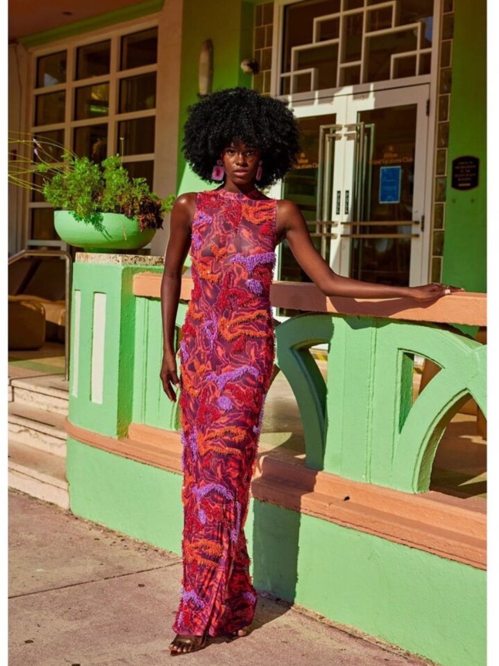 Onalaja Zusi Maxim Beaded Maxi Dress in Red & Purple Combo $795 MSRP Medium
